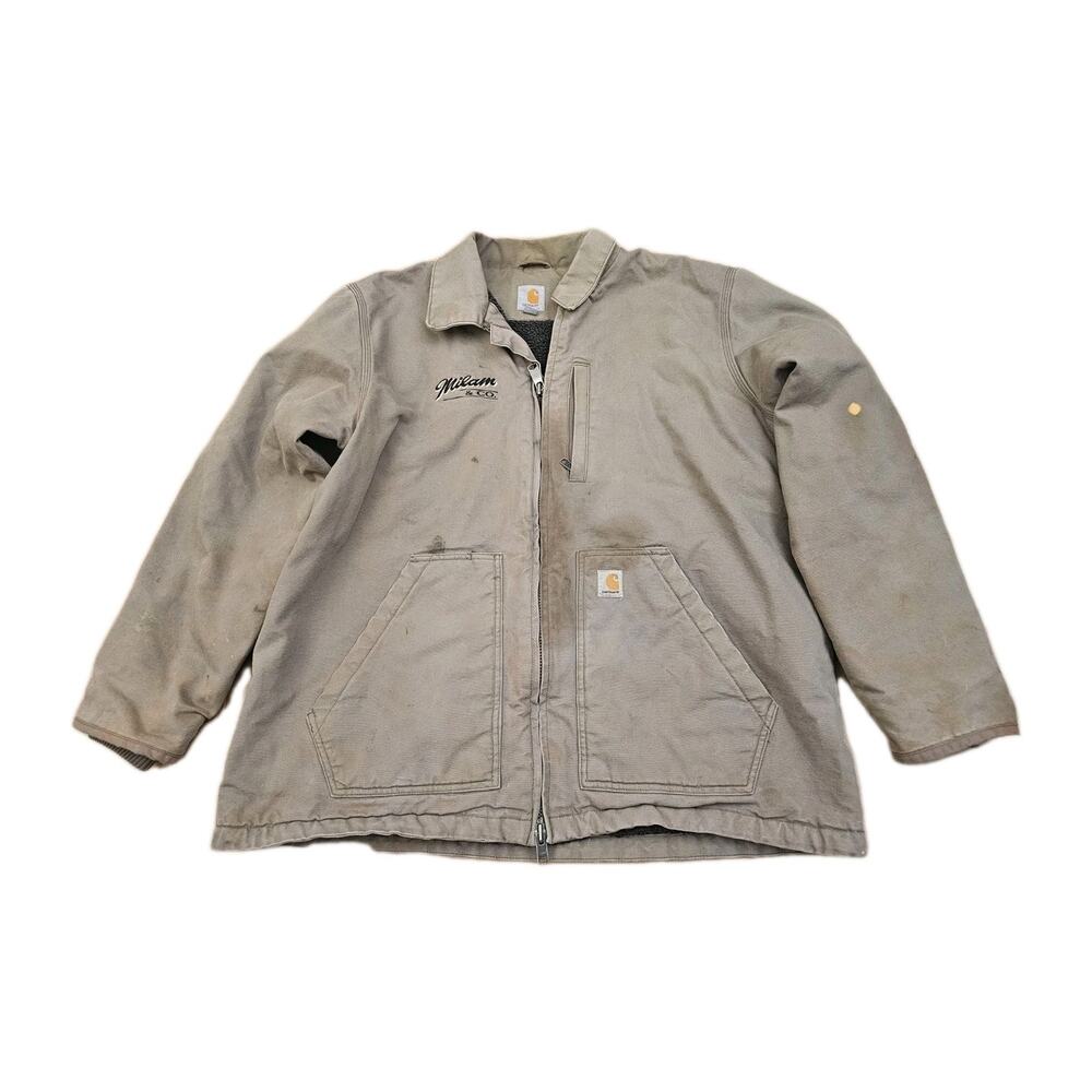Carhartt Duck Canvas Jacket XL Beige Tan Sherpa Lined Vintage